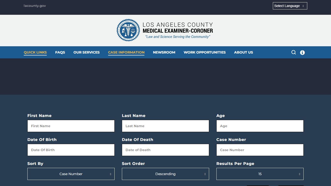 Case Search - Los Angeles County Medical Examiner-Coroner